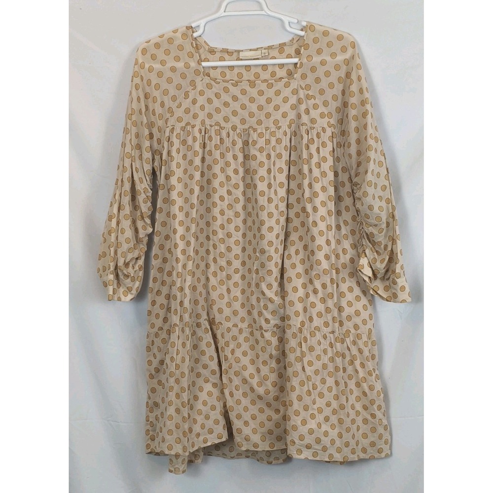 Happy Nature Cotton Babydoll Polka Dot Dress Long Sleeve Tiered Lined Pockets XL